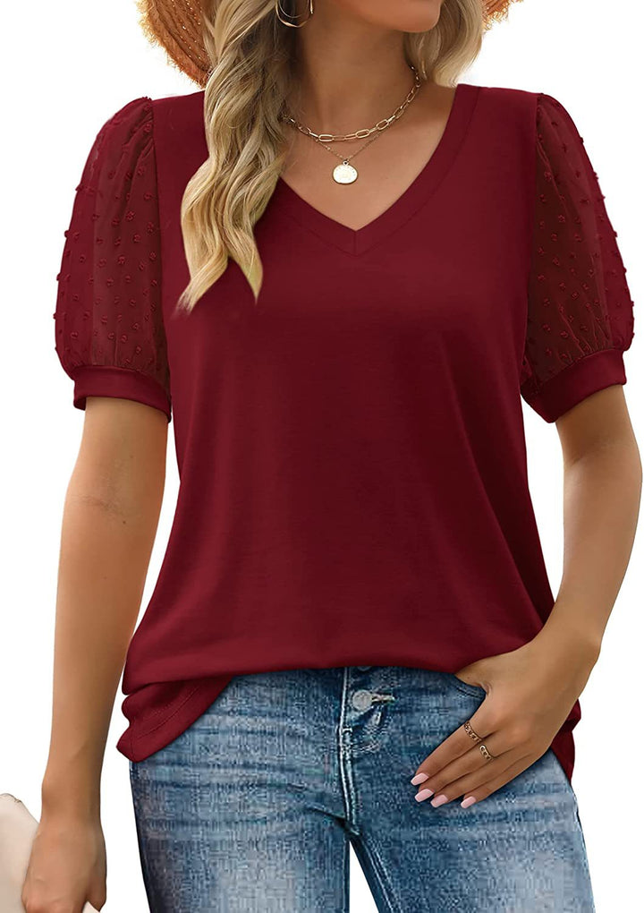Grace Lawrence | Dot Puff Sleeve V-Neck Top For Women