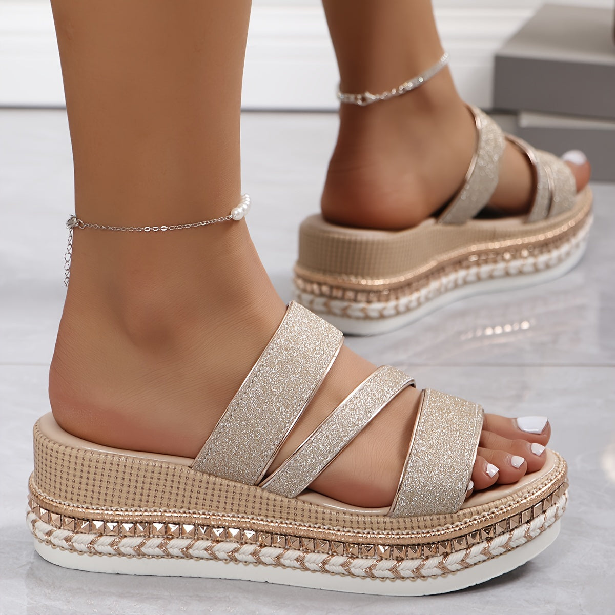 Ayala | Women’s Glitter Straps Sandals with Cushioned Sole