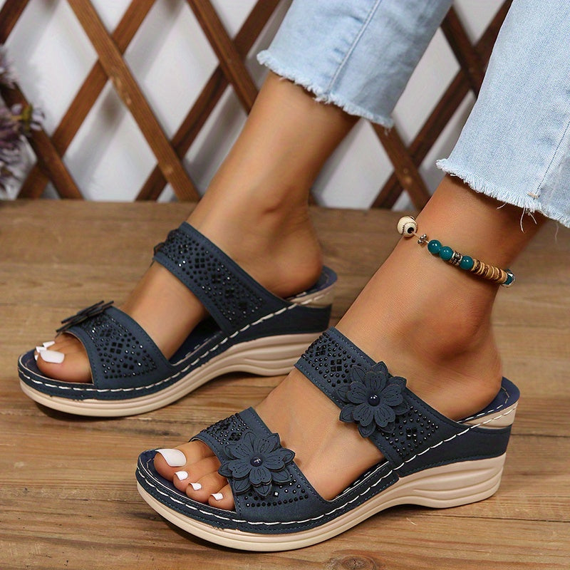 Delor | Women’s Floral Wedge Slides with Cushioned Comfort