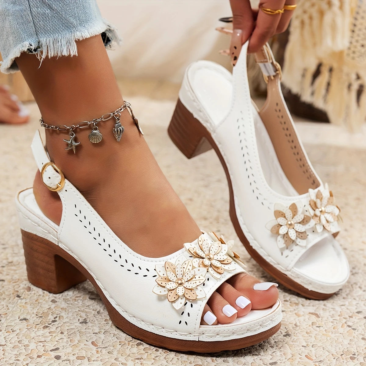 Haisley | Women’s High Heel Sandal with Floral Embellishments