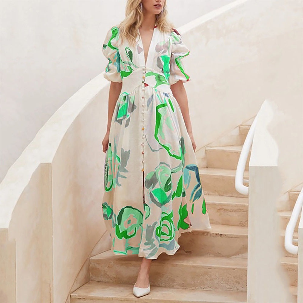 Matilda Young | Floral Summer Dress With V-Neck For Women