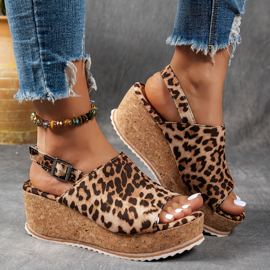 Luna | Women’s Leopard-Print Platform Sandals with Buckle