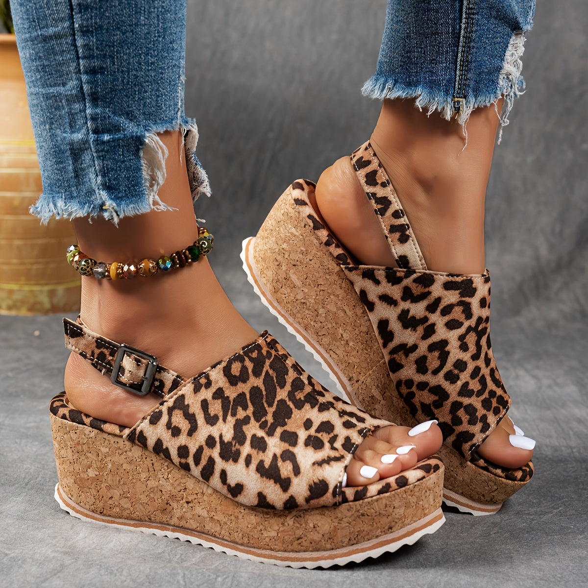 Luna | Women’s Leopard-Print Platform Sandals with Buckle