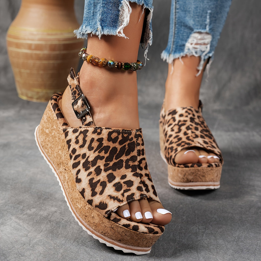 Luna | Women’s Leopard-Print Platform Sandals with Buckle