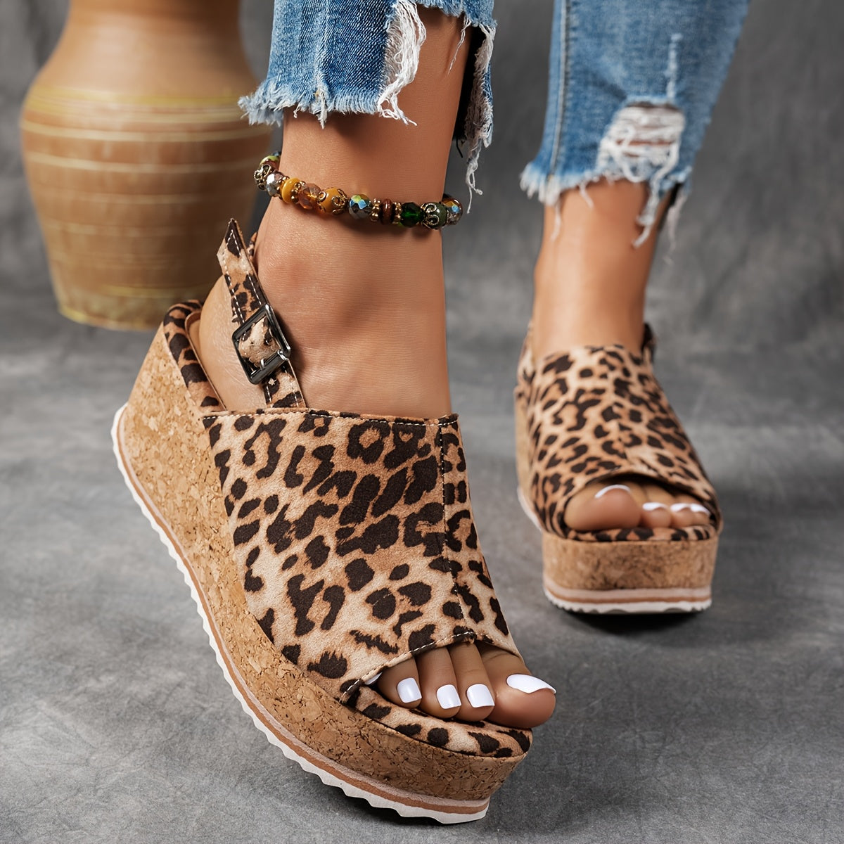 Luna | Women’s Leopard-Print Platform Sandals with Buckle