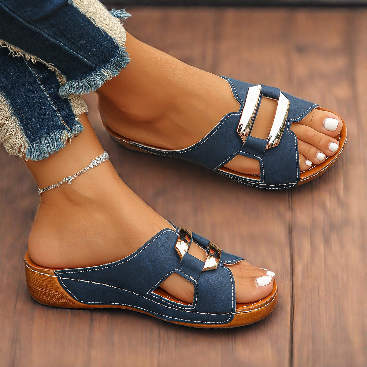 Capri | Women’s Buckle Slide Sandals with Adjustable Buckle