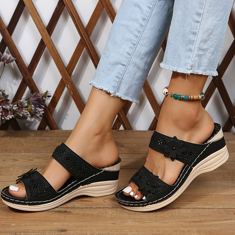 Delor | Women’s Floral Wedge Slides with Cushioned Comfort