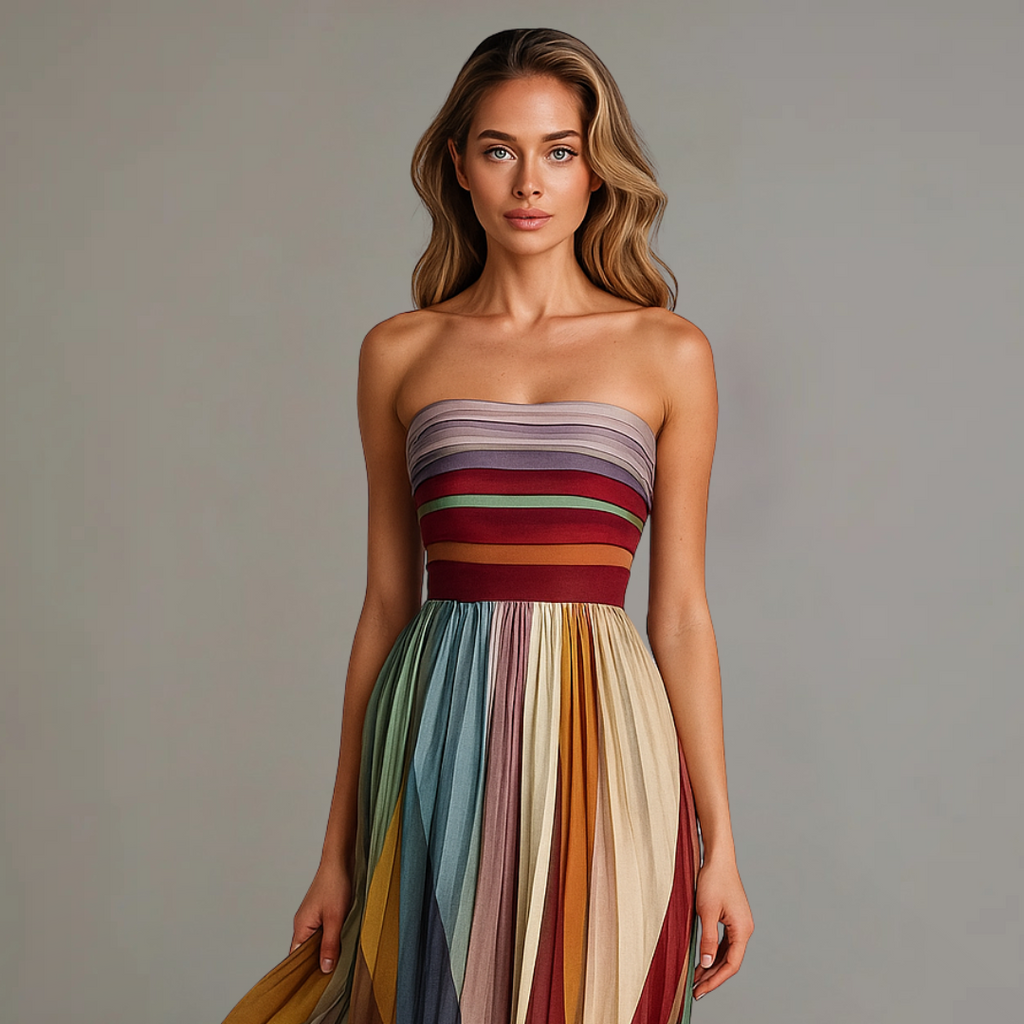 Judith | Women’s Strapless Maxi Dress with Pleats