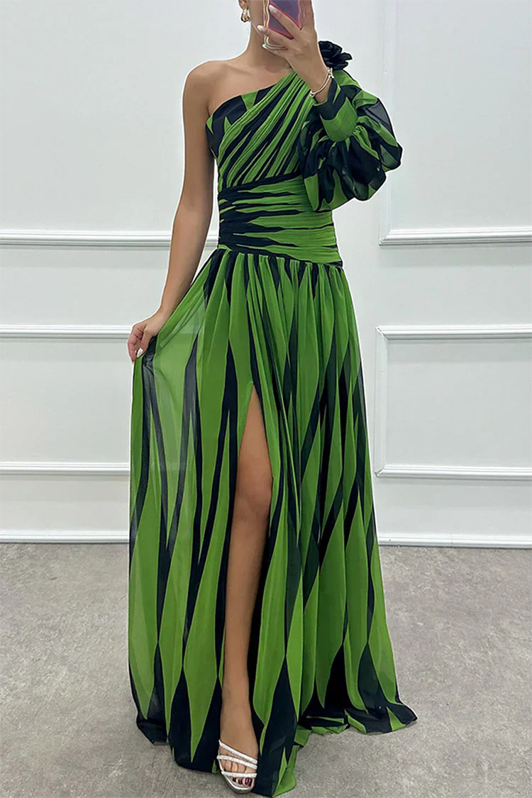 Chloe | Women’s Striped Maxi Dress with One-Shoulder Design