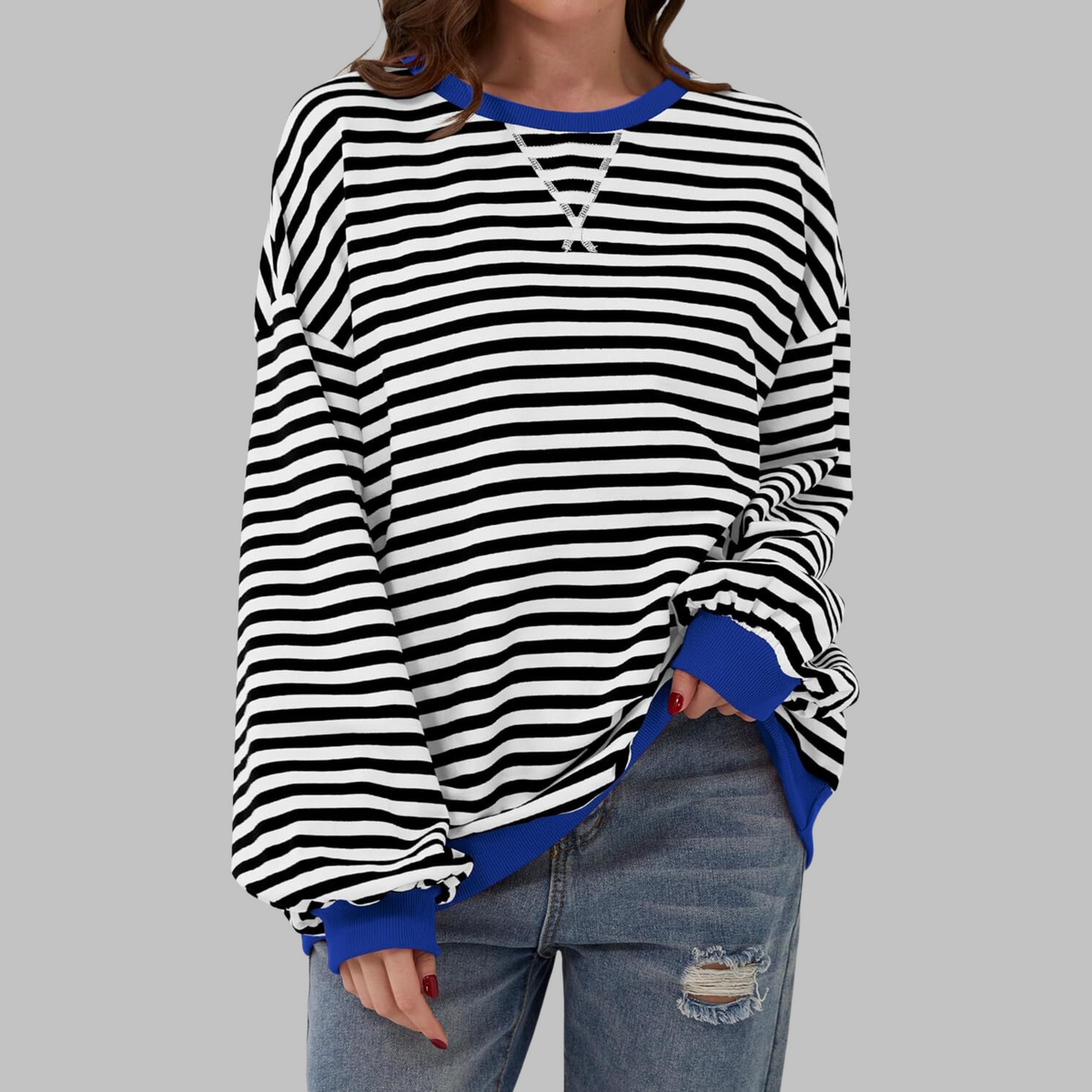 Remi | Women’s Oversized Striped Sweatshirt with Crew Neck