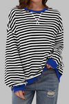 Remi | Women's Oversized Striped Long Sleeve Crew Neck Sweatshirt