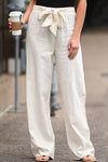 Lena | Women's High Waist Wide-Leg Linen Trousers with Tie Waist