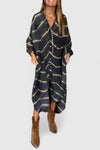 Celeste | Women's Boho Maxi Dress Long Sleeve Deep V-Neck Stripe Print