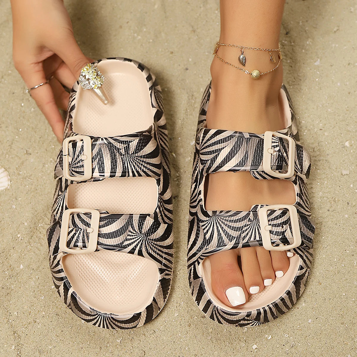 Zeze |  Women’s Double-Buckle Slide with Cushioned Comfort