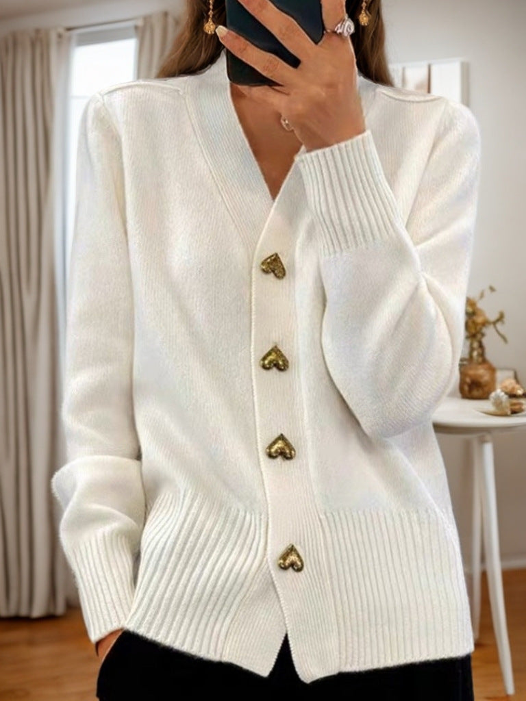 V-Neck Cardigan Sweater - Soft Knit Button Front Cardigan