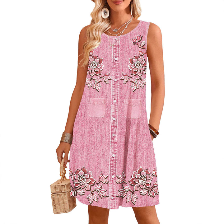 Scarlett Barnes | Denim Floral Print Midi Dress For Women