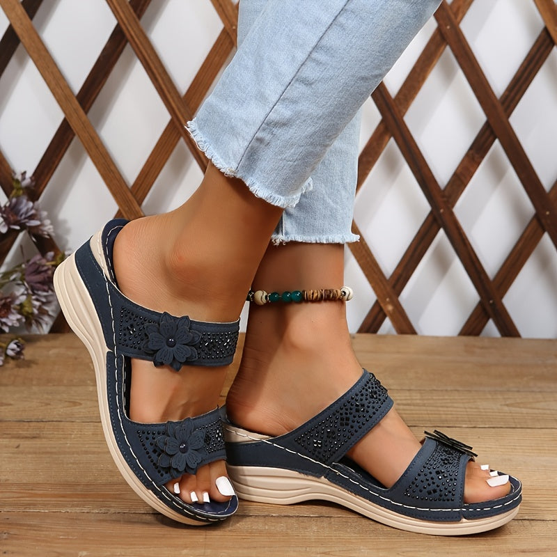 Delor | Women’s Floral Wedge Slides with Cushioned Comfort