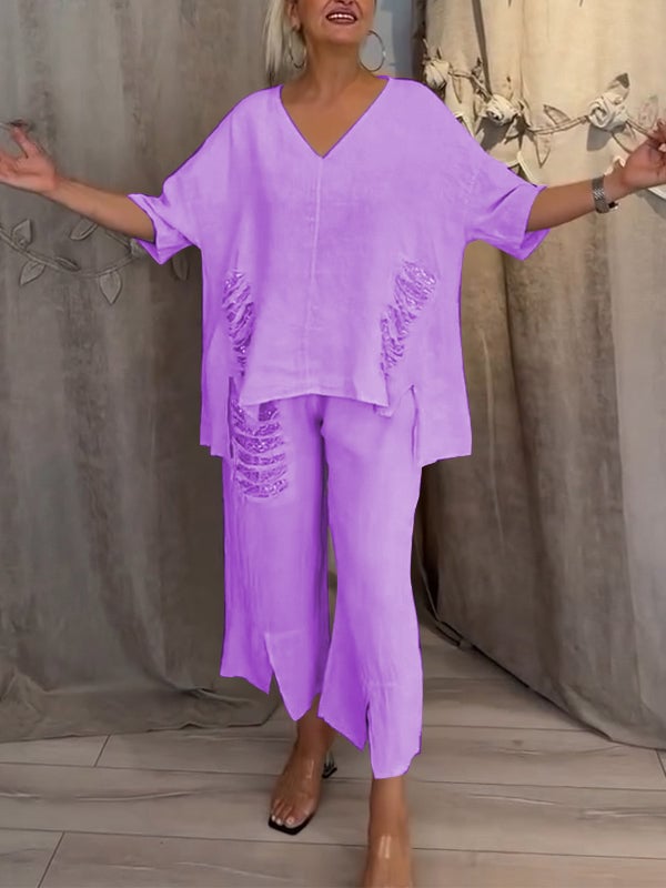 Cleo | Women’s Two-Piece Set with V-Neck Top