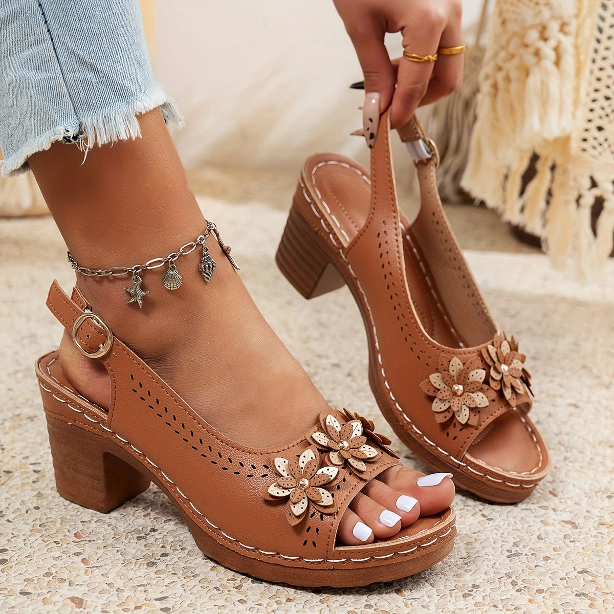 Haisley | Women’s High Heel Sandal with Floral Embellishments