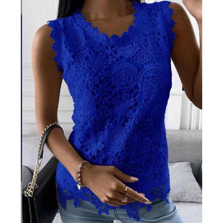 Emma White | Floral Lace Sleeveless Top For Women