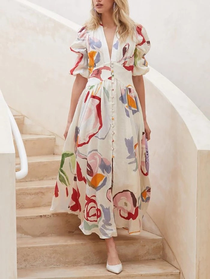 Matilda Young | Floral Summer Dress With V-Neck For Women