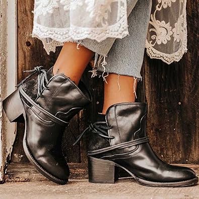 Sage | Women’s Block Heel Boots with Wrap Lace