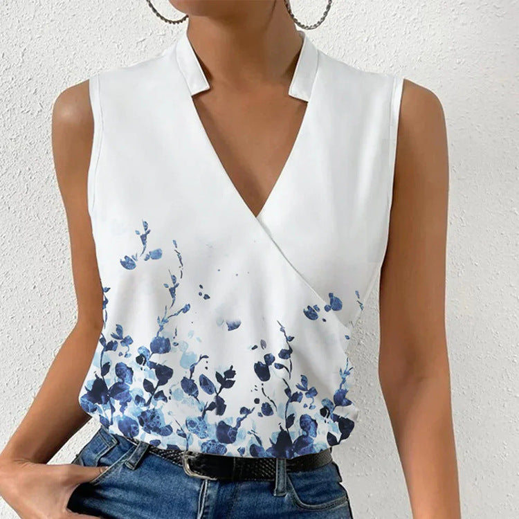 Isabelle Harris | Printed V-Neck Sleeveless Blouse For Women