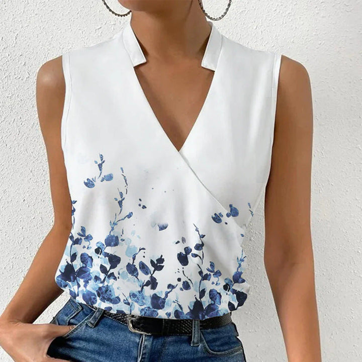 Isabelle Harris | Printed V-Neck Sleeveless Blouse For Women