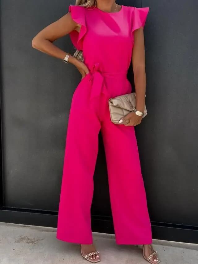Florentine | Women’s Ruffle Sleeve Wide-Leg Jumpsuit with Belt