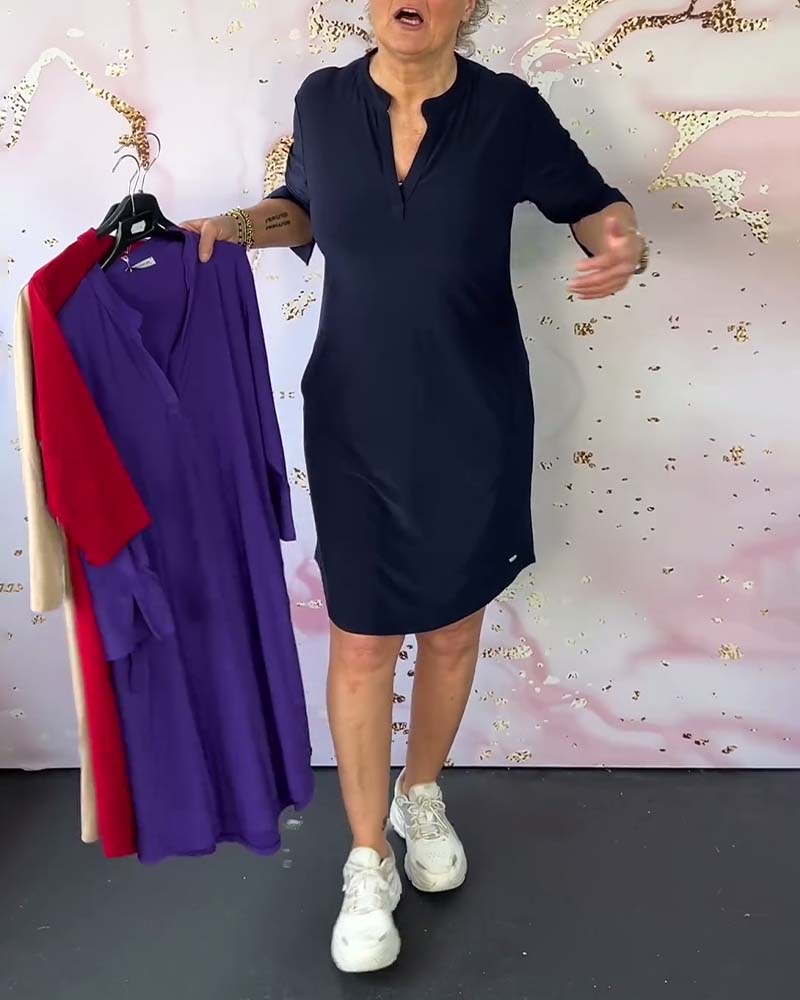Hanne | Women’s V-Neck Midi Dress with Draped Silhouette