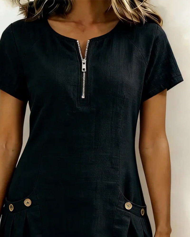 Pippa | Women’s Zip-Neck A-Line Mini Dress with Pockets