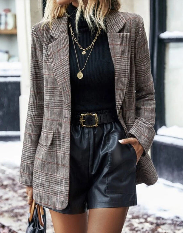 Molly Gordon | Plaid Single-Button Blazer Jacket For Women