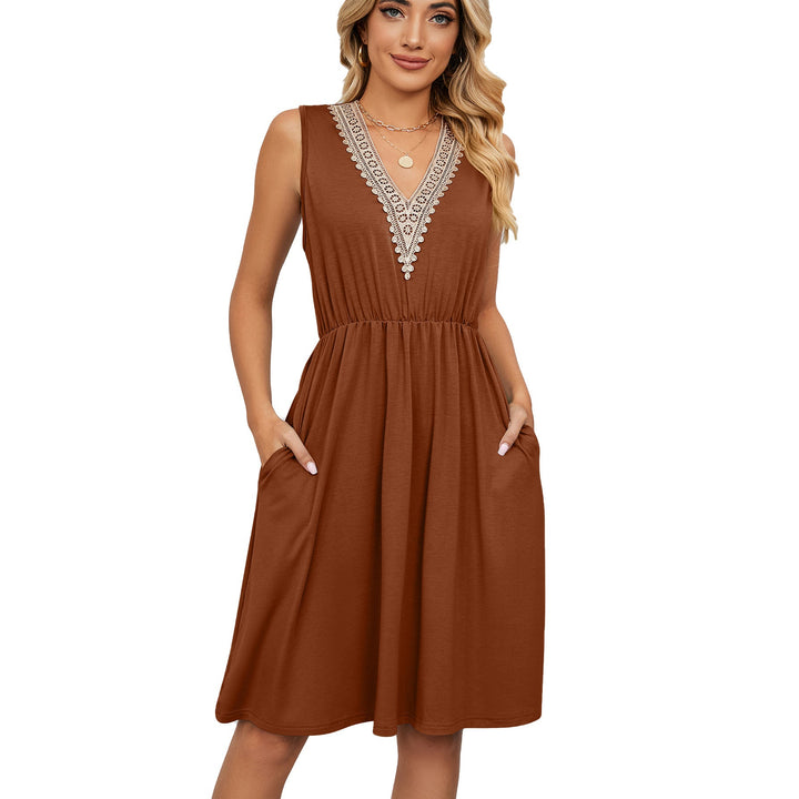 Isabella Hartley | Lace Trim V-Neck Midi Dress For Women