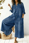 Orlysa | Women's Denim Wide-Leg Jumpsuit Button-Front