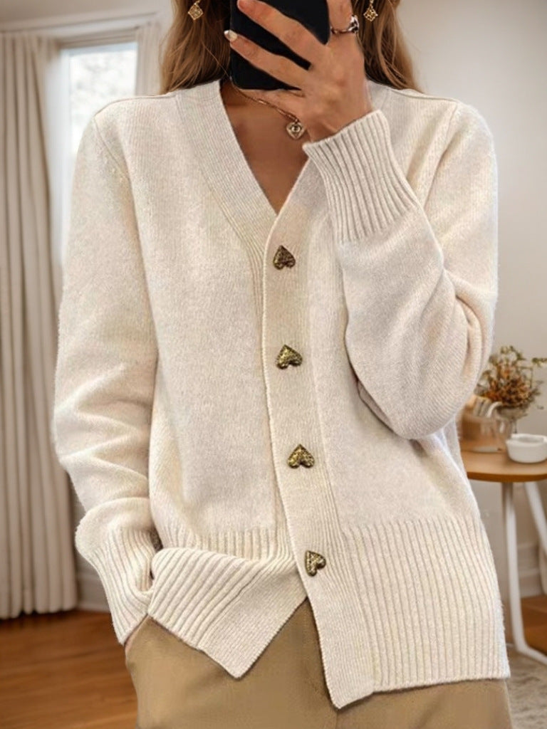 V-Neck Cardigan Sweater - Soft Knit Button Front Cardigan