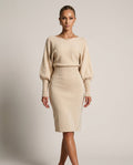 Charlotte Fielding | Balloon Sleeve Knit Midi Dress For Women