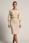 Charlotte Fielding | Balloon Sleeve Knit Midi Dress For Women
