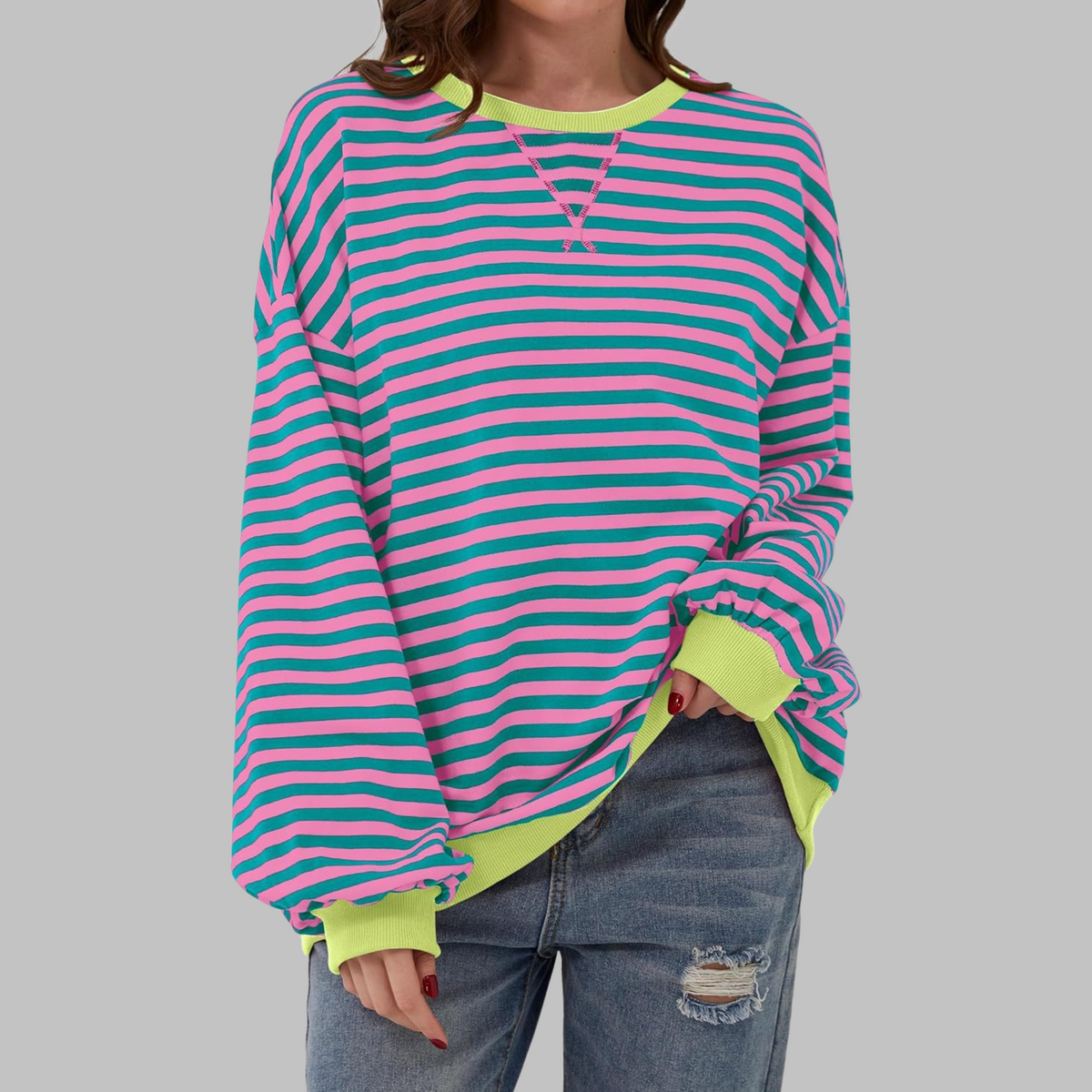 Remi | Women’s Oversized Striped Sweatshirt with Crew Neck