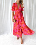 Clara | Women’s V-Neck Maxi Dress with Puff Sleeves
