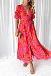 Clara | Elegant V-Neck Puff Sleeve Maxi Dress