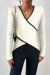 Eva | Women's Wrap Front V-Neck Long Sleeve Top with Contrast Trim