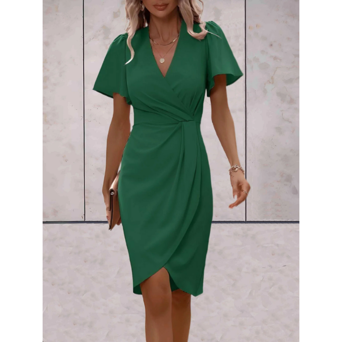 Evelina | Women’s Wrap Dress with V-Neck Flutter Sleeves