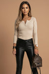 Elise Laurent | Ribbed Button Long Sleeve Top For Women
