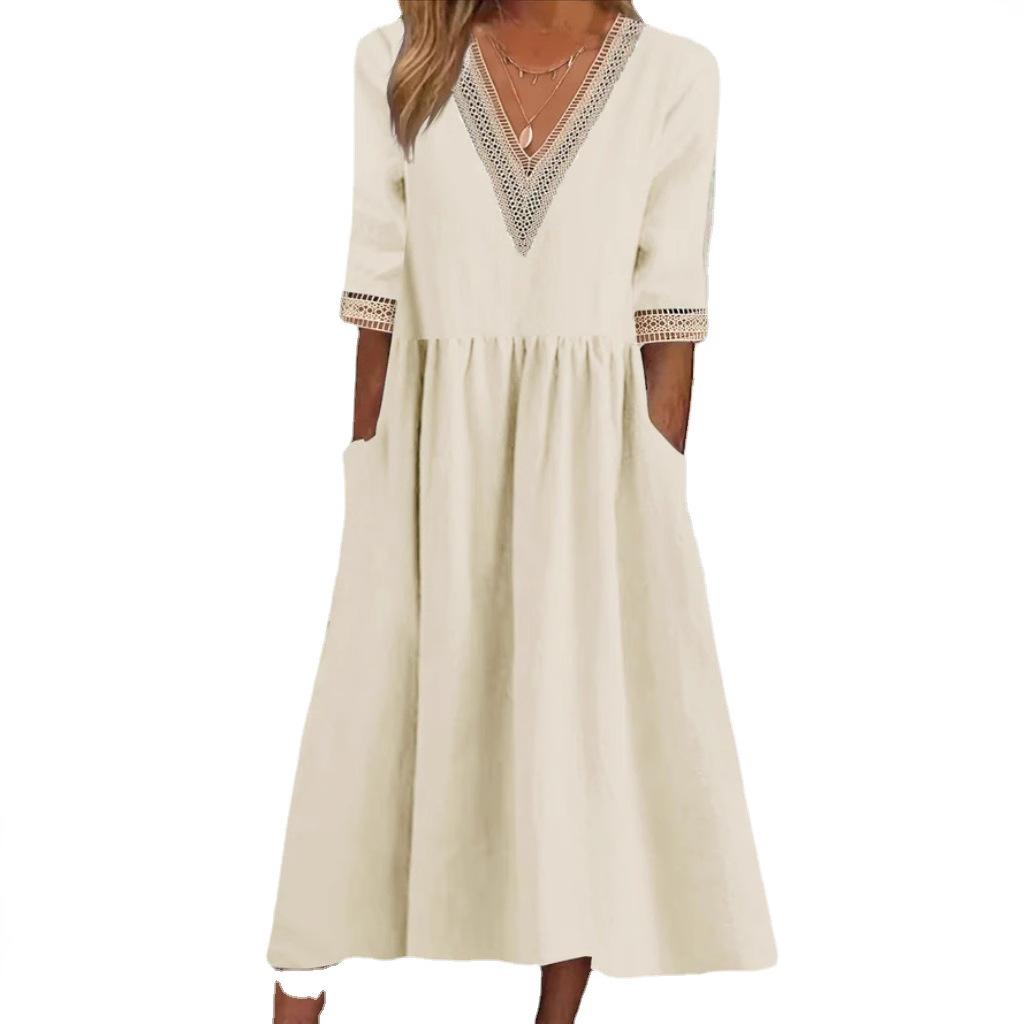 Aleda | Women’s Collar Mid-Length Dress with Lace Collar