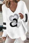 Esme | Women's Oversized Heart Print Jumper V-Neck Long Sleeve Casual Top