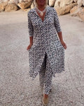 Livia | Women’s Printed Two-Piece Set with V-Neck Blouse