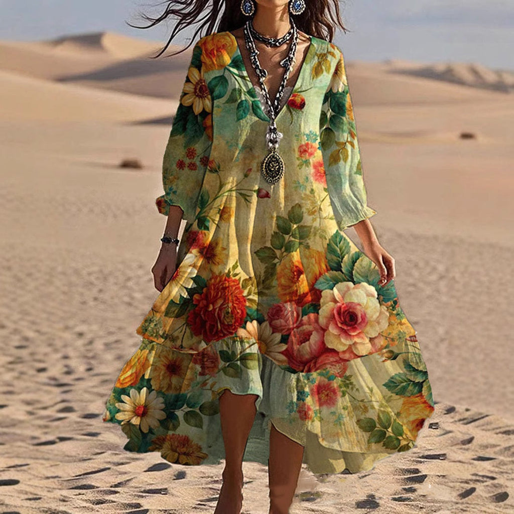 Ava Cooper | Floral V-Neck Midi Dress For Women