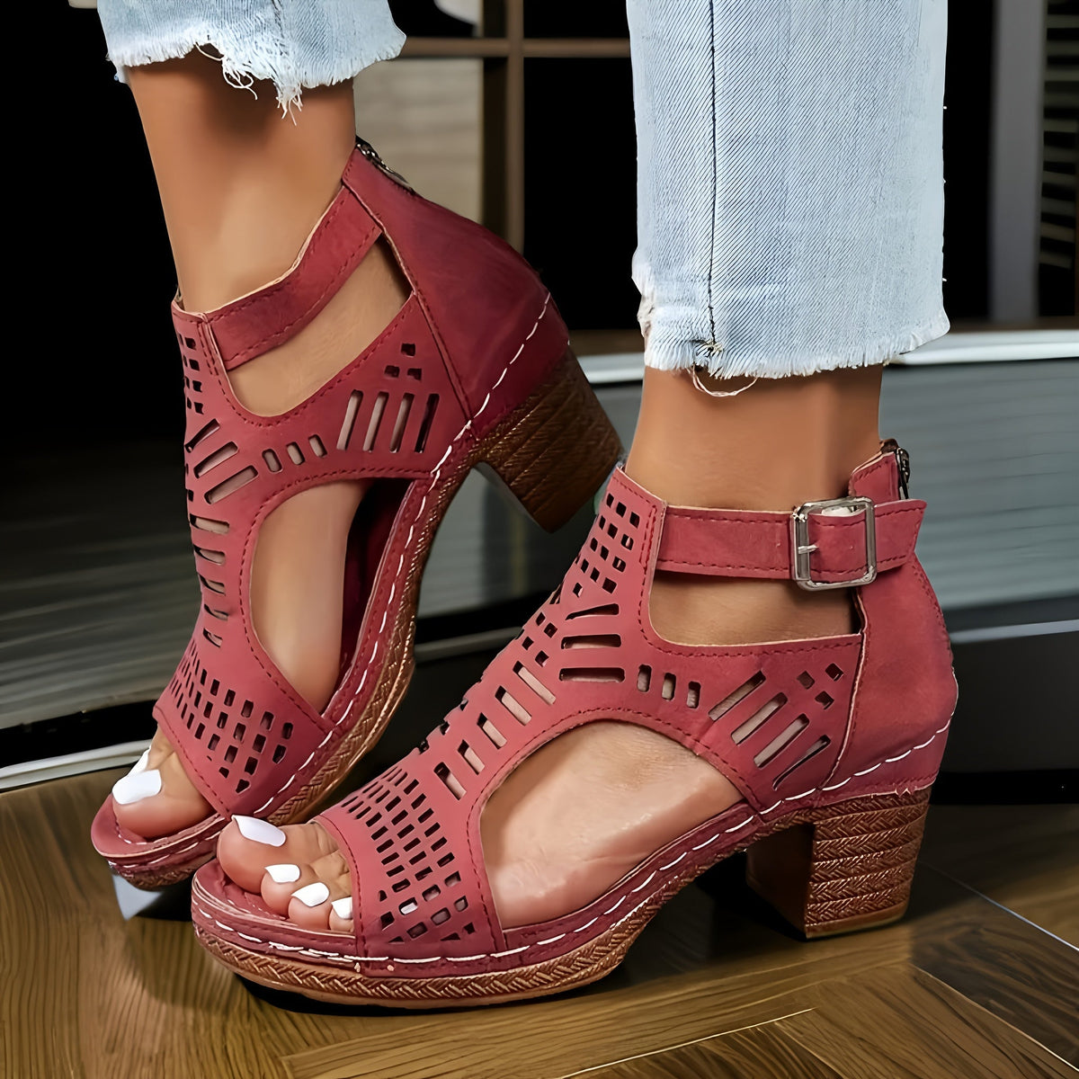 Nova | Women’s Cutout Block Heel Sandals with Comfort