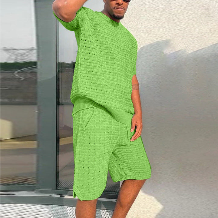 Blake Sutton | Textured Knit Shirt &amp; Shorts Set For Men