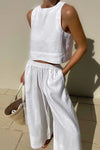 Fayenne | Women's Linen Two-Piece Set Sleeveless Tank Top & Wide-Leg Shorts